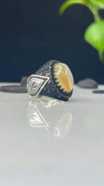 Yemeni Aqeeq Stone Silver Ring #113 - Image 4