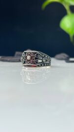 Red Zircon Stone Silver Ring #116 - Image 4