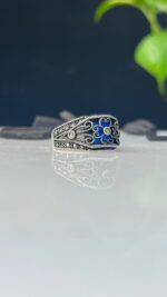 Blue Zircon Stone Silver Ring #117 - Image 4