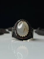 Yemeni Aqeeq Stone Silver Ring #105 - Image 2