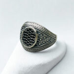 PUPIL SHAPED BLACK ZIRCON STONE SILVER RING #147