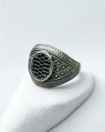 PUPIL SHAPED BLACK ZIRCON STONE SILVER RING #147