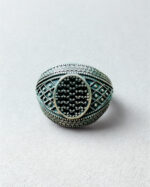 PUPIL SHAPED BLACK ZIRCON STONE SILVER RING #147 - Image 2