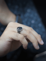 Black Zircon Stone Silver Ring #145 - Image 3
