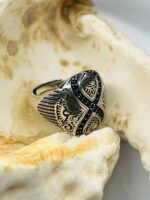 EXCLUSIVE DESIGN BLACK ZIRCON TURKISH SILVER RING #161 - Image 2