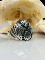 EXCLUSIVE DESIGN BLACK ZIRCON TURKISH SILVER RING #161 - Image 9