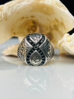 EXCLUSIVE DESIGN BLACK ZIRCON TURKISH SILVER RING #161 - Image 5