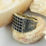RECTANGULAR  BLACK ZIRCON TURKISH SILVER RING #157