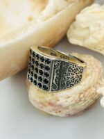 RECTANGULAR BLACK ZIRCON TURKISH SILVER RING #157