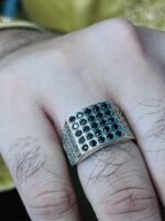 RECTANGULAR BLACK ZIRCON TURKISH SILVER RING #157 - Image 2