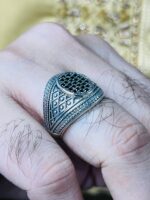PUPIL SHAPED BLACK ZIRCON STONE SILVER RING #147 - Image 4