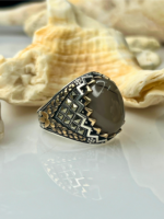 Crowned Crest Aqeeq Stone Silver Ring #190 - Image 4