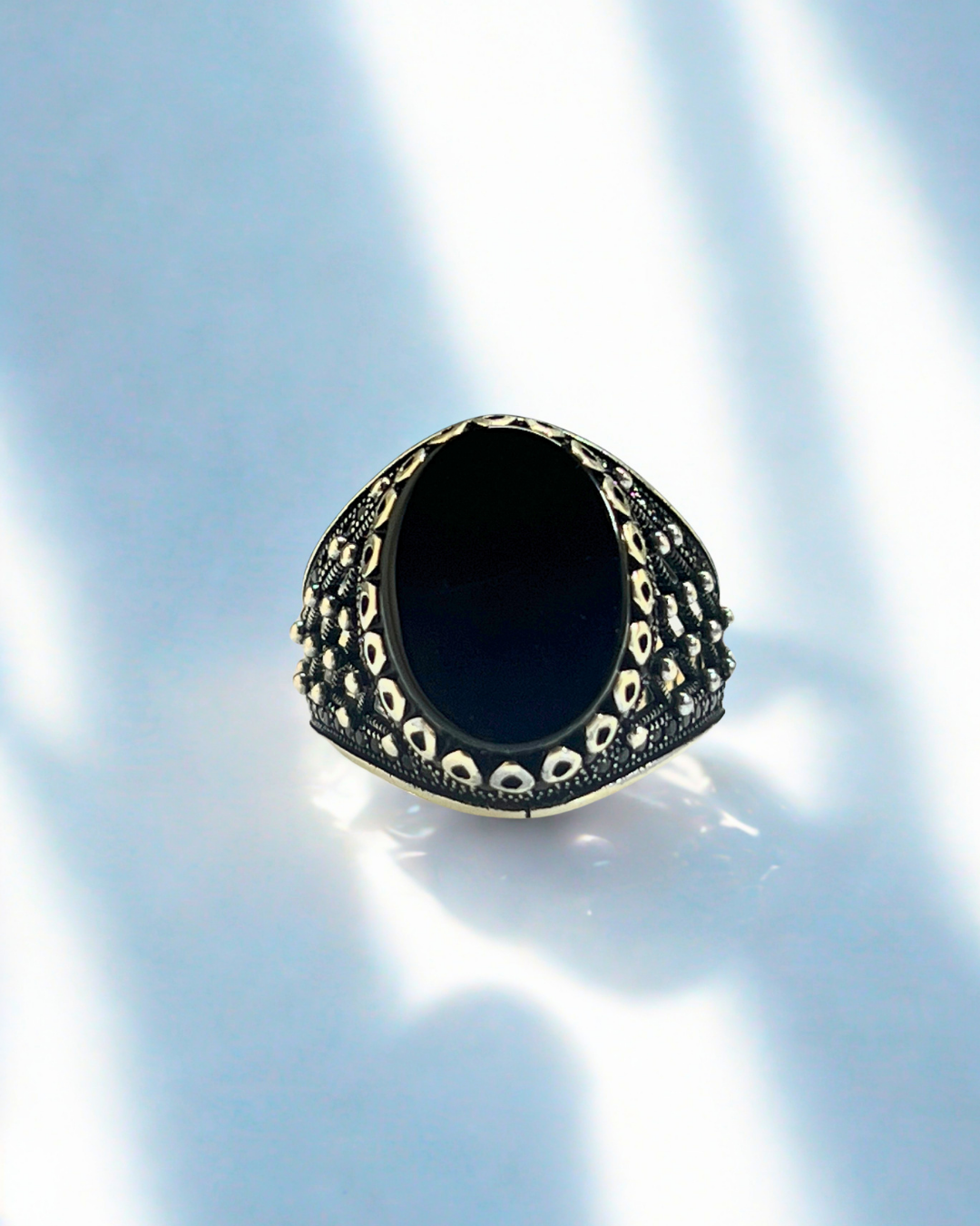 2 Black Onyx Stone Silver Ring #169 - Image 1