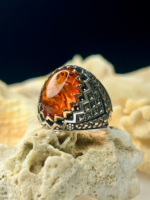 Crowned Magma Amber Stone Silver Ring #188 - Image 5