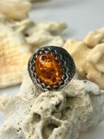 Crowned Magma Amber Stone Silver Ring #188 - Image 4