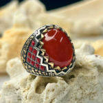 Crowned Sunstone Aqeeq Stone Silver Ring #189