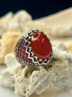 Crowned Sunstone Aqeeq Stone Silver Ring #189