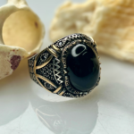 Black Aqeeq Stone Silver Ring #184