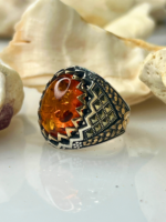 Crowned Magma Amber Stone Silver Ring #188 - Image 2