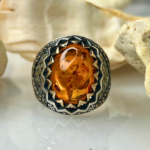 Crowned Magma Amber Stone Silver Ring #188