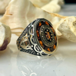 Solar Astrolabe Zircon Stone Silver Ring #184
