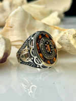 Solar Astrolabe Zircon Stone Silver Ring #184