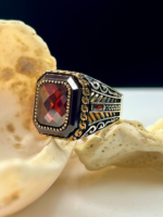 Red Zircon Stone Silver Ring #185 - Image 2