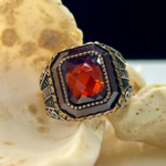 Red Zircon Stone Silver Ring #185