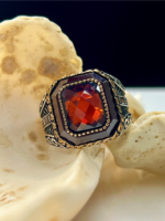 Red Zircon Stone Silver Ring #185