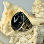Black Aqeeq Stone Silver Ring #183