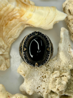 Black Aqeeq Stone Silver Ring #183 - Image 5