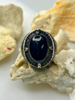 Black Aqeeq Stone Silver Ring #183 - Image 2