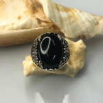 The Grand Vizier Black Aqeeq Silver Ring #171