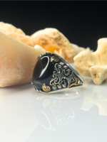 The Grand Vizier Black Aqeeq Silver Ring #171