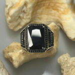 Obsidian Zircon Stone Silver Ring #179