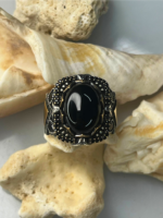 Byazantine Shield Black Aqeeq Silver Ring #173 - Image 2