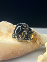 Byazantine Shield Black Aqeeq Silver Ring #173