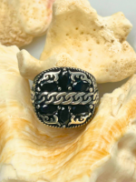 Obsidian Crest Zircon Stone Silver Ring #176
