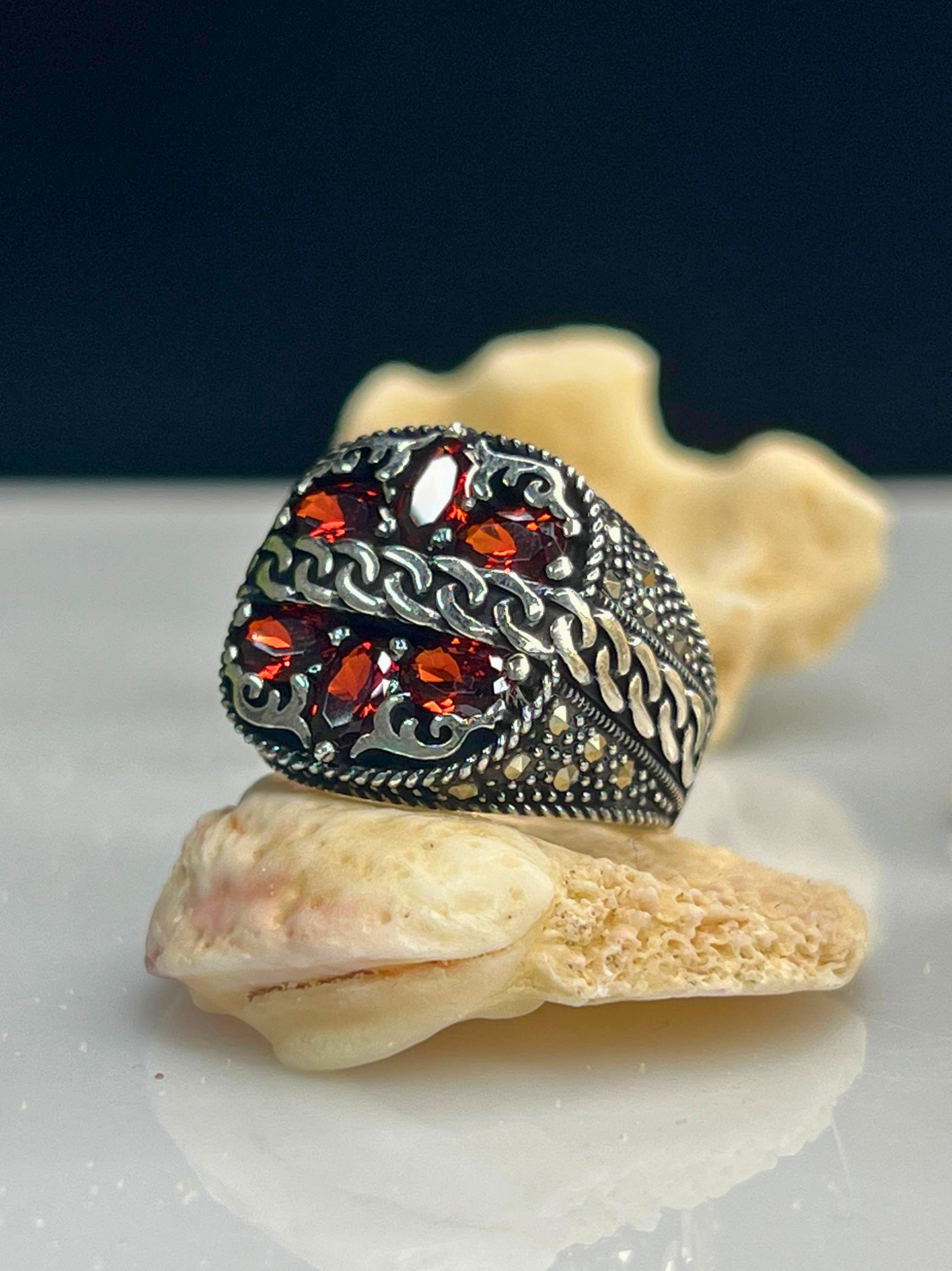 99 Crimson Crest Zircon Stone Silver Ring #177 - Image 1