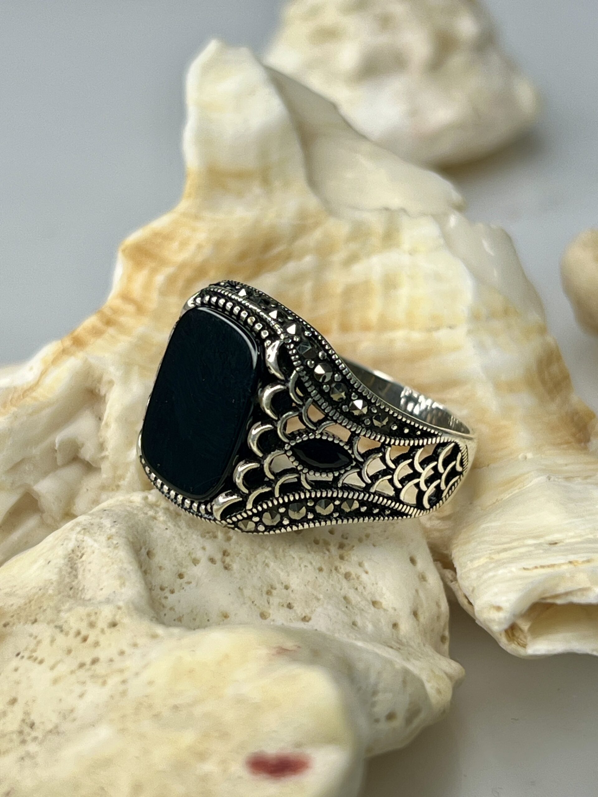 IMG_4579 Black Onyx Stone Silver Ring #170 - Image 1