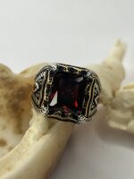 Bloodstone Dynasty Red Zircon Silver Ring #196 - Image 2