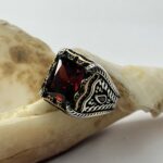 Bloodstone Dynasty Red Zircon Silver Ring #196