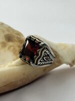 Bloodstone Dynasty Red Zircon Silver Ring #196