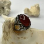 CRIMSON SCROLL AQEEQ STONE 925 SILVER RING #230