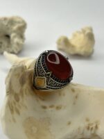 CRIMSON SCROLL AQEEQ STONE 925 SILVER RING #230