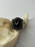 Midnight Vizier Black Agate Stone Silver Ring #197 - Image 3