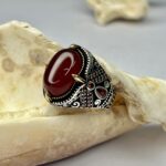 Red Agate Stone Silver Ring #203