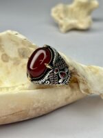 Red Agate Stone Silver Ring #203