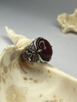 Red Agate Stone Silver Ring #203 - Image 3