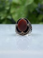 RED AQEEQ STONE SILVER RING #204 - Image 2